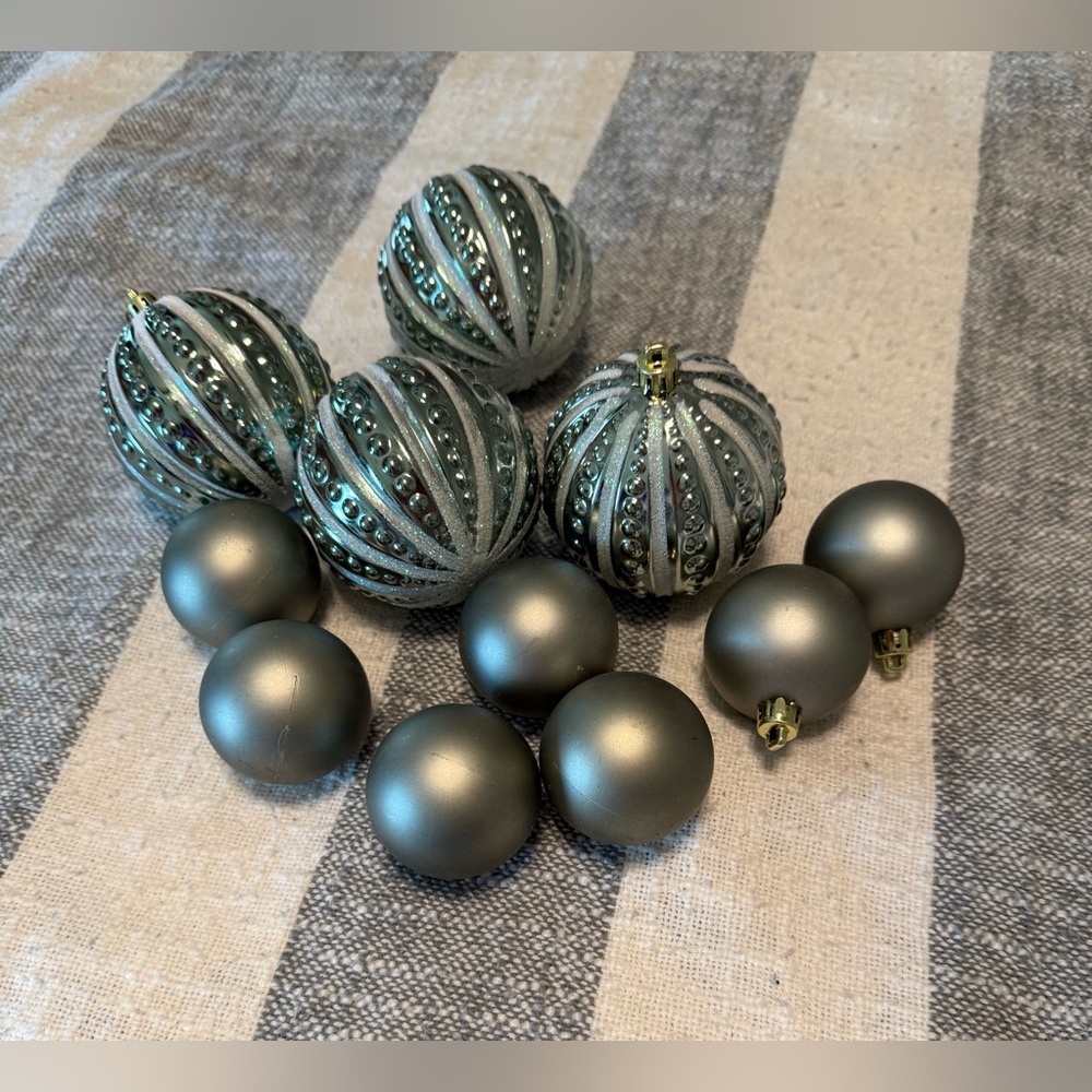 Sage Green Christmas Holiday Ornaments Set of 11